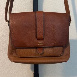 Fossil Tan and Brown Leather Messenger Bag